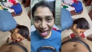 Sexy Bengali girlfriend sucked boyfriend's dick from inside her panties