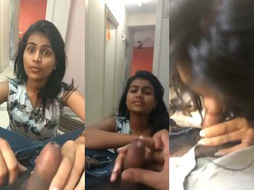 Cute desi girlfriend sucking her boyfriend's cute small dick
